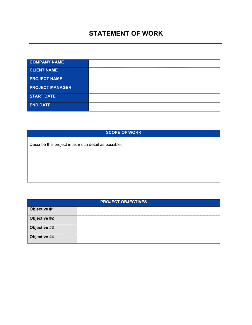 Statement Of Work Template Free Word PDF