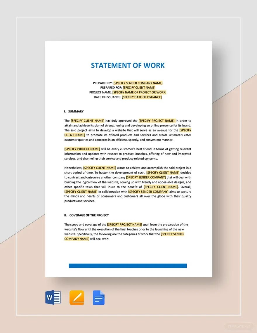 statement of work template word