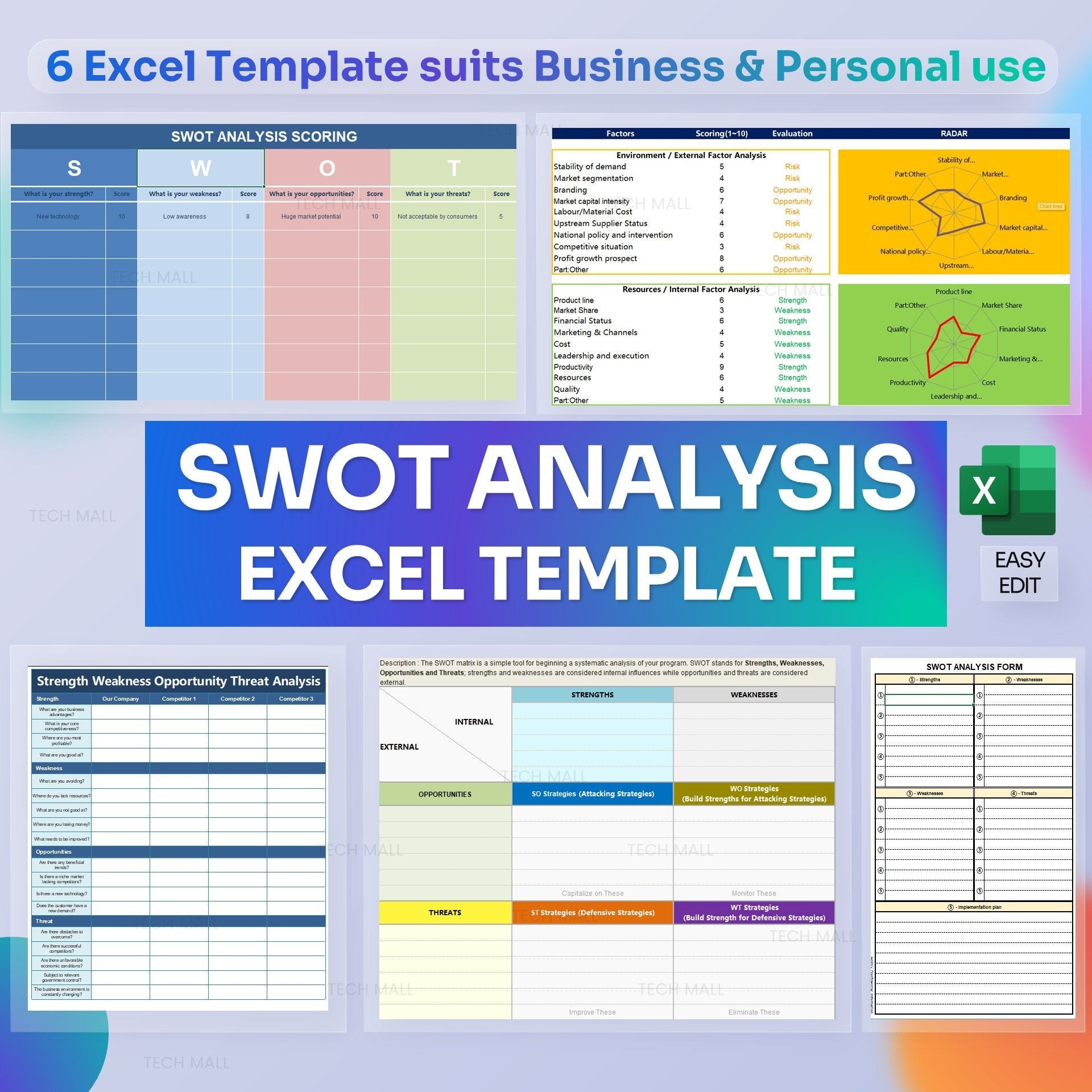 SWOT Analysis Excel Template Business Personal Toolkit Etsy