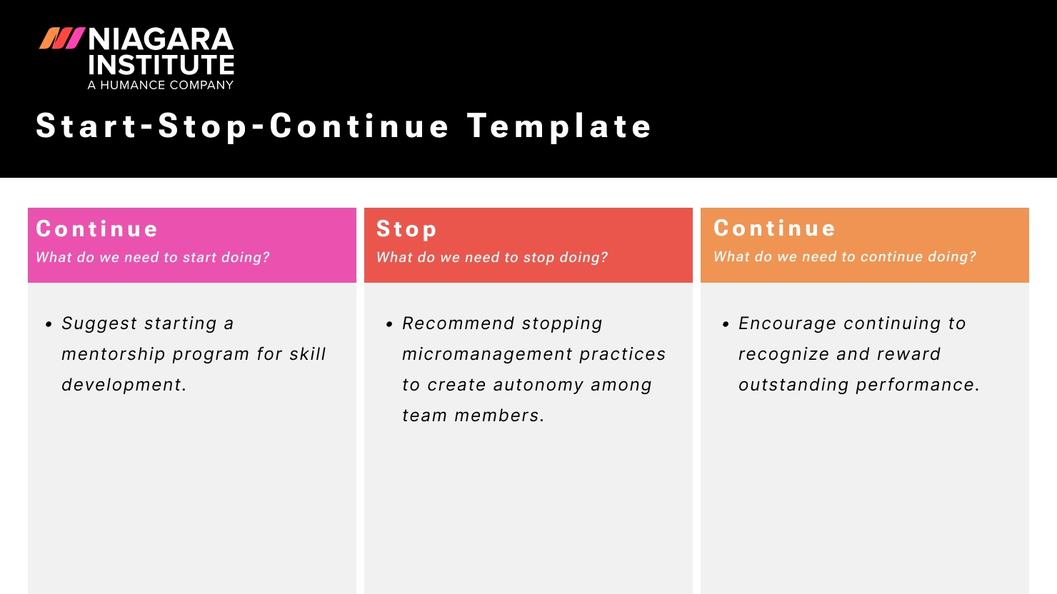 start stop continue template