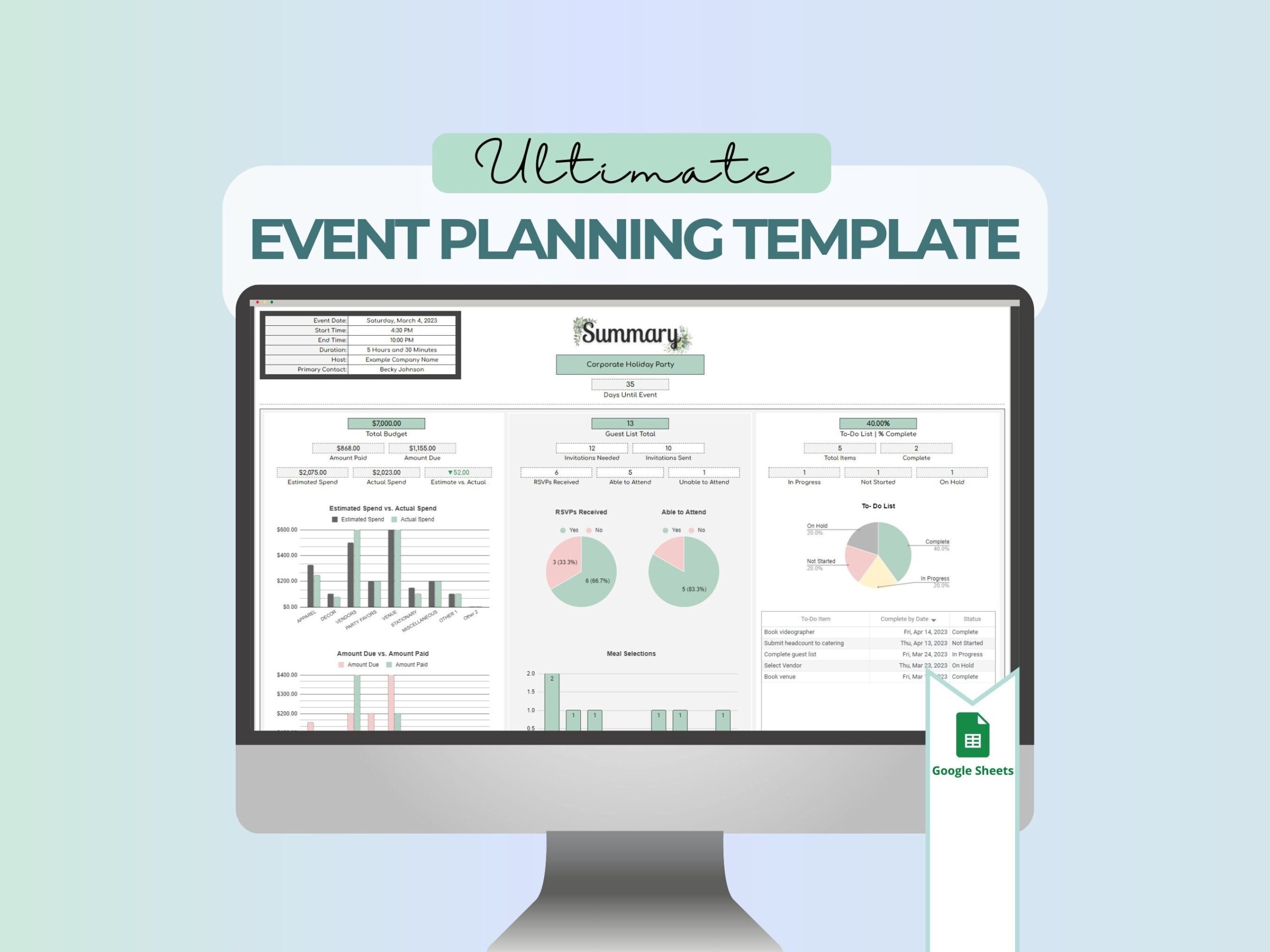 Ultimate Event Planning Template For Google Sheets Automated Event Planner Event Budget Party Planner Digital Planner Guest List Etsy