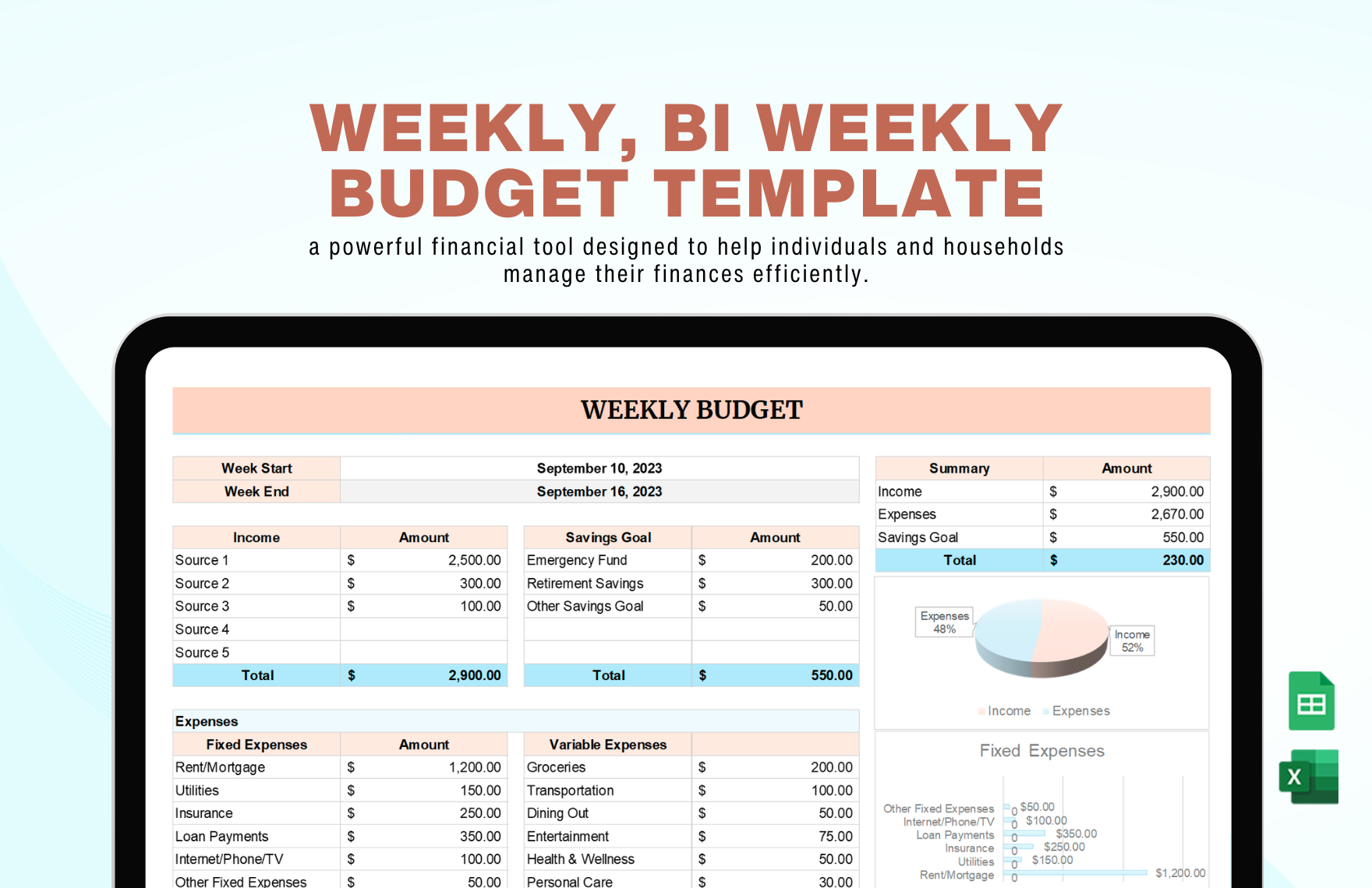 Weekly Bi Weekly Budget Template In Excel Google Sheets Download Template