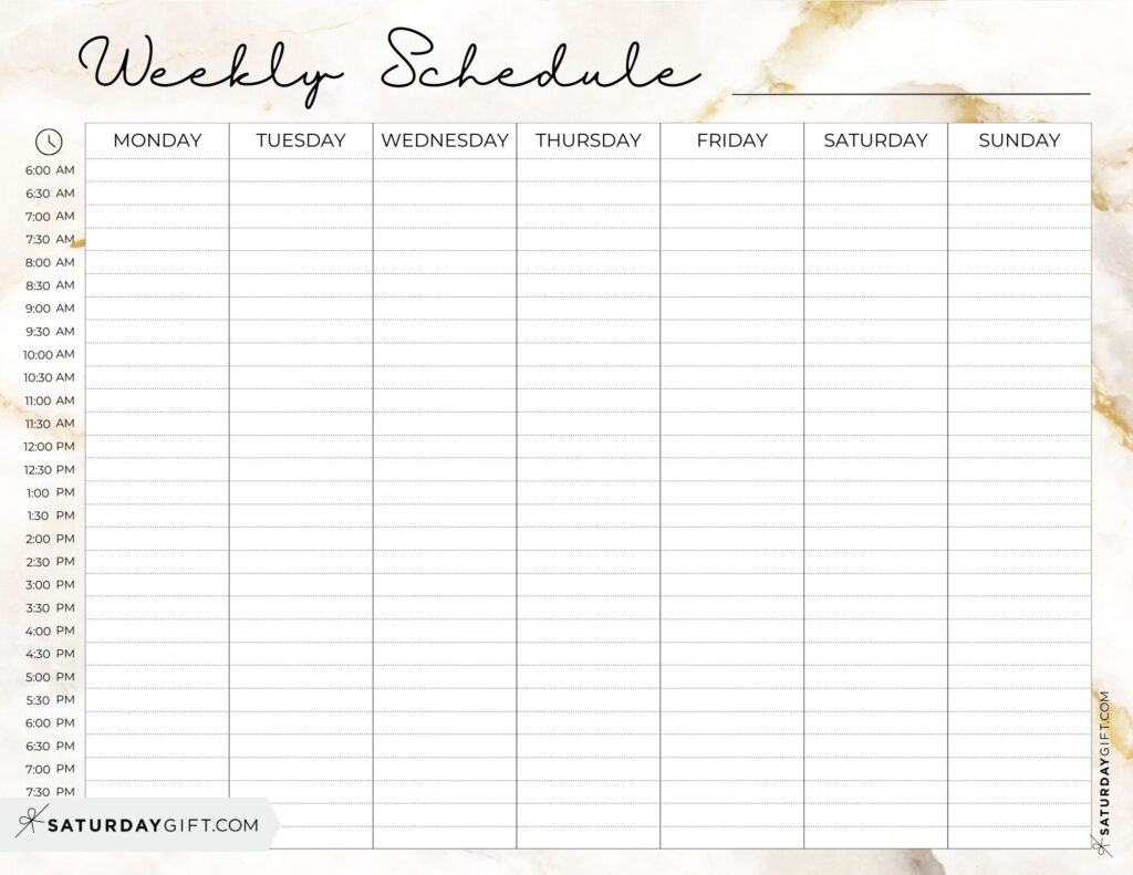 weekly hourly schedule template