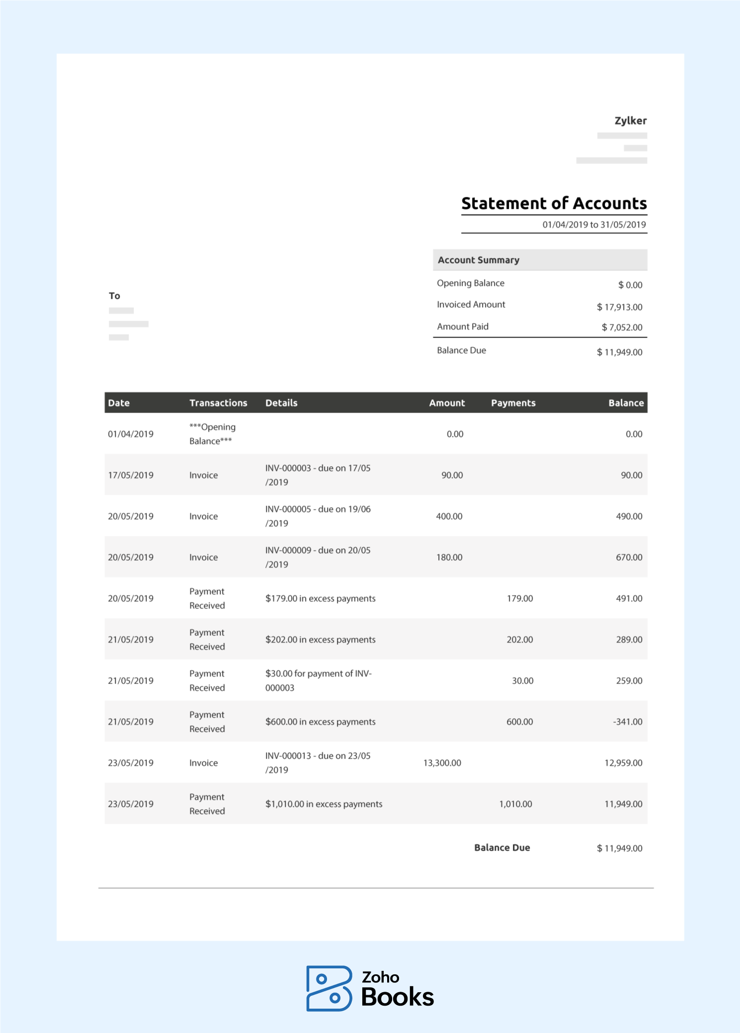 What Is A Statement Of Accounts Statement Of Account Sample Format Zoho Books