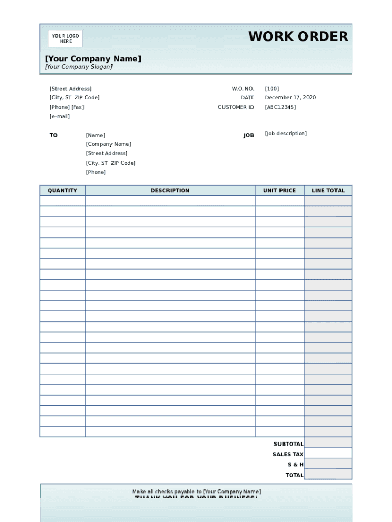 Work Order Template Fill Out Sign Share Online PdfFiller