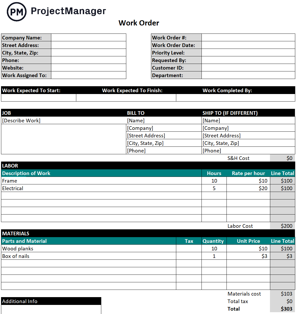 Work Order Template For Excel Free Download ProjectManager