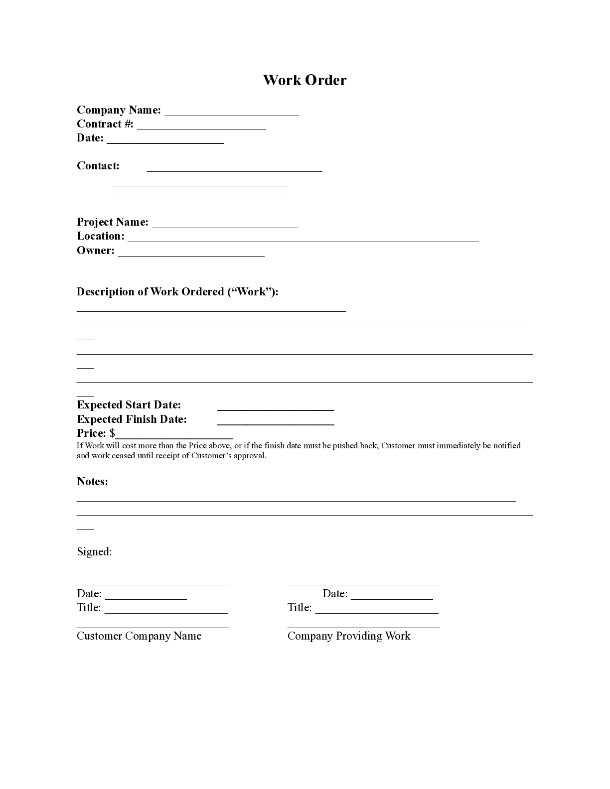 construction work order template