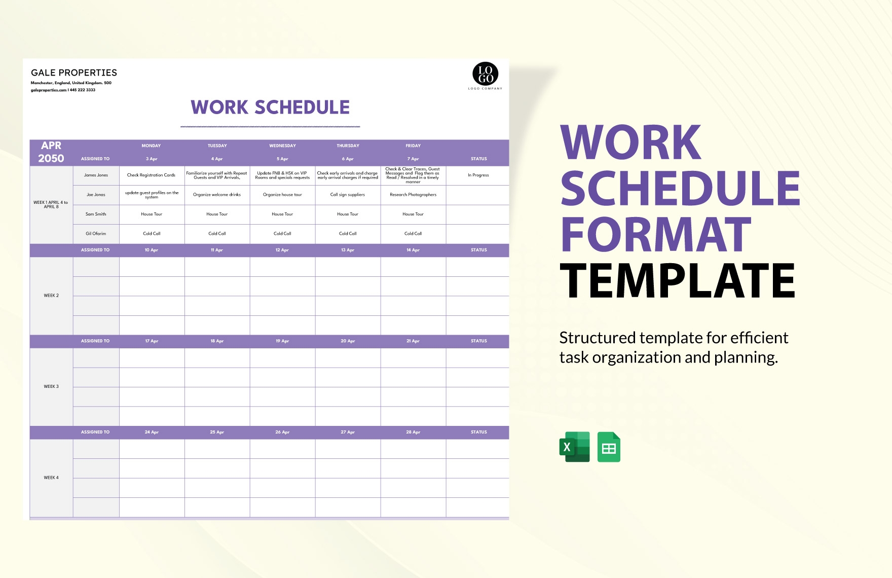 Work Schedule Format In Excel Google Sheets Download Template