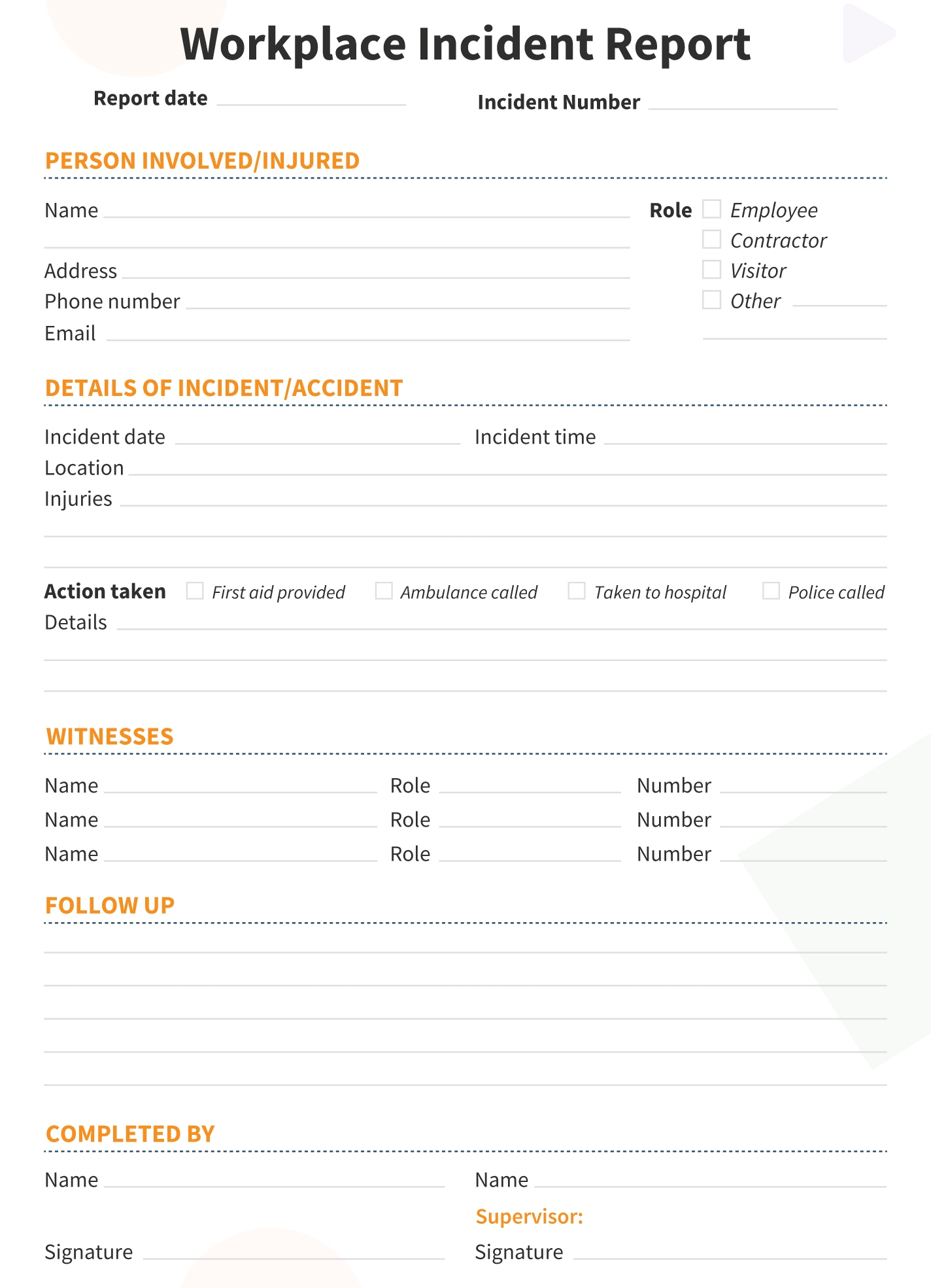 workplace incident report template