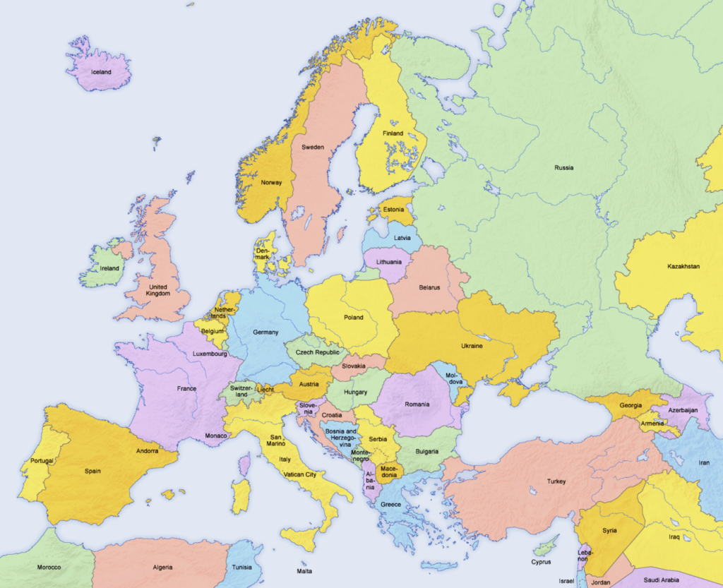 Group map game using printed Europe route cards