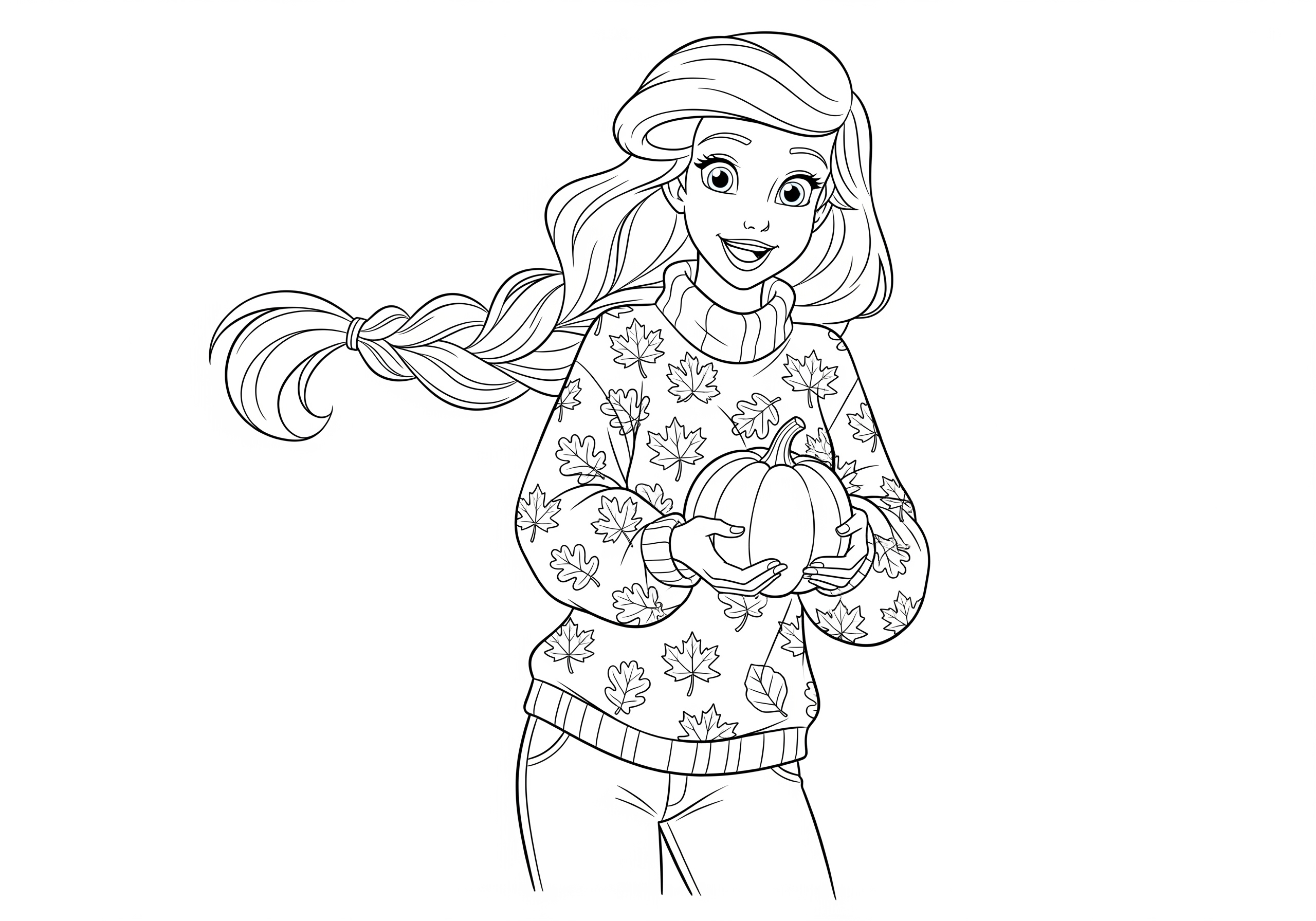 Child coloring a Disney autumn scene page