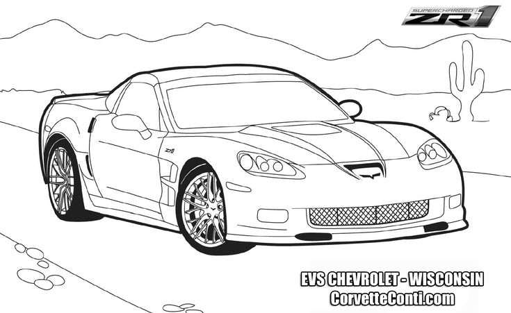 Child coloring a large Corvette silhouette page.