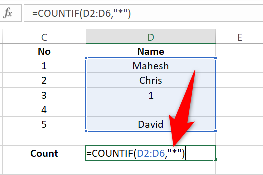 Sample text entries in a column