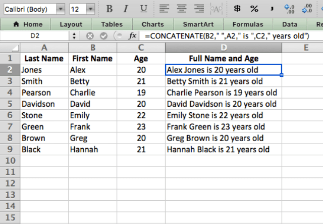 Sample dataset with first and last names ready to be concatenated