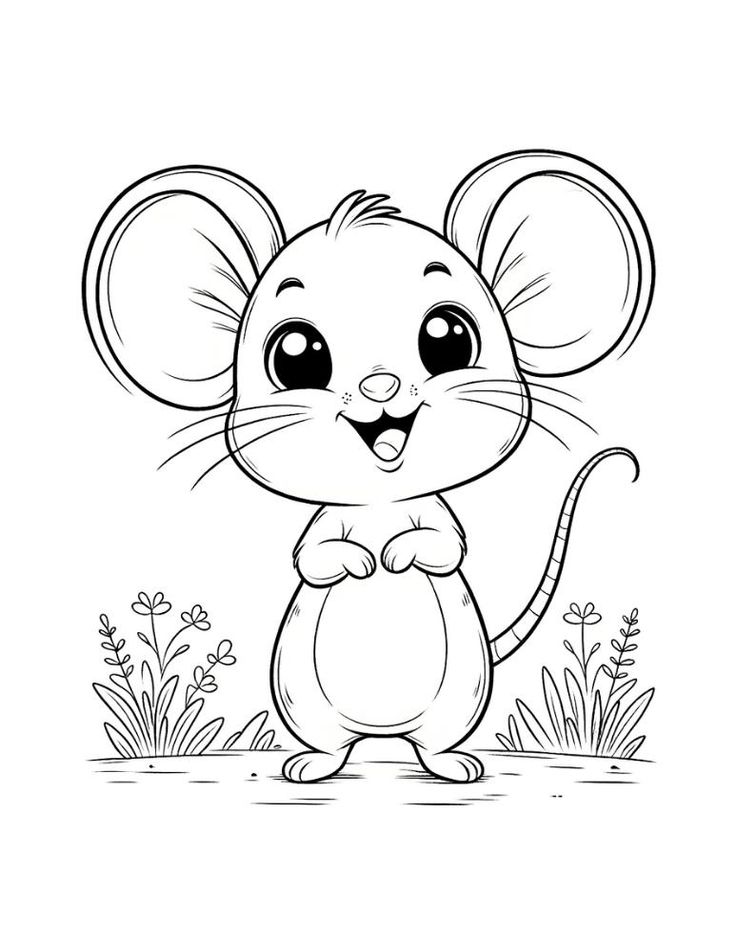 Child colors a friendly mouse illustration at a desk