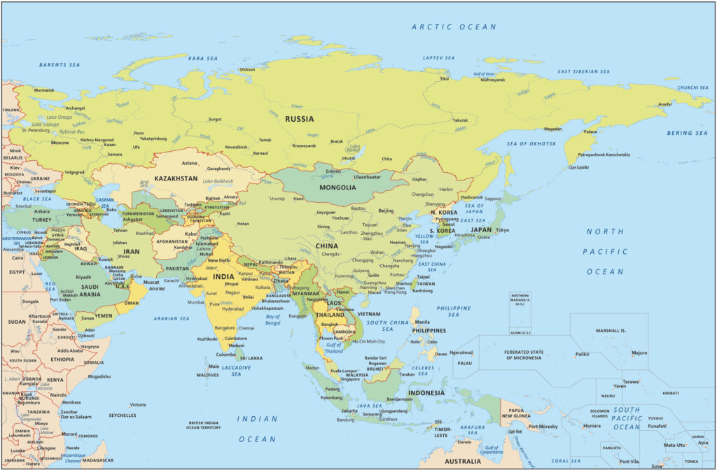 Colorful classroom Asia map activity sheet