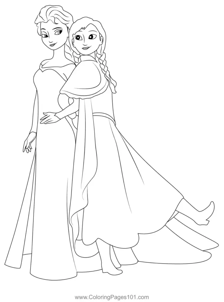 Child coloring Elsa and Anna on a page