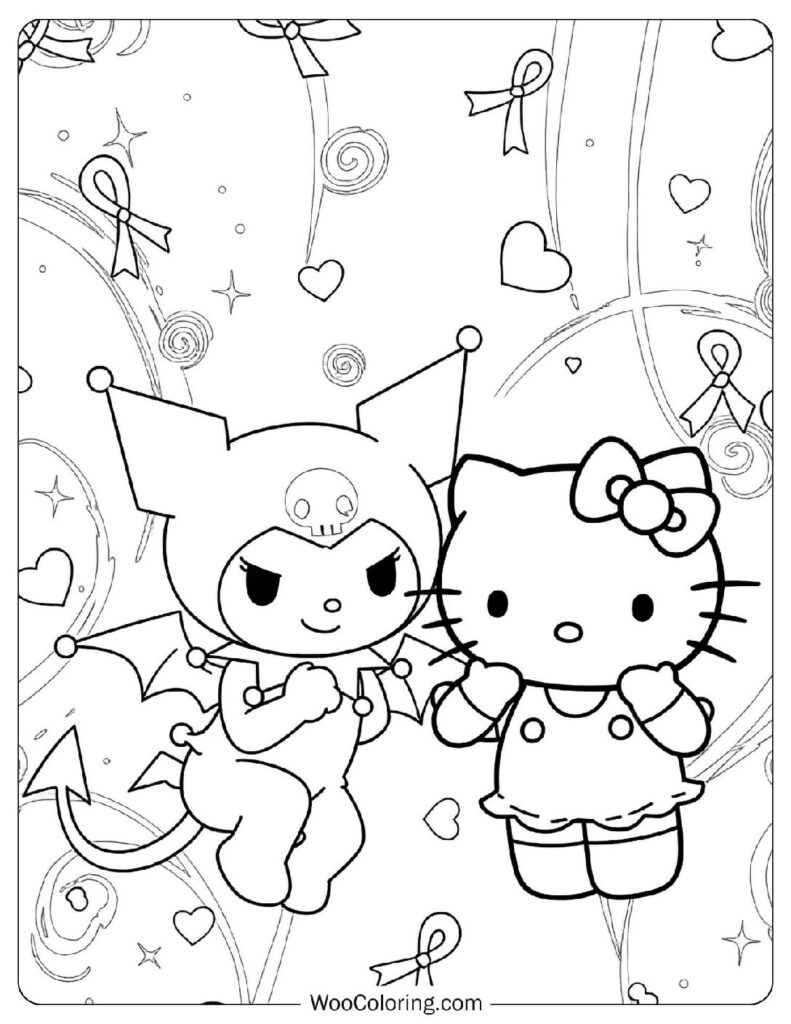 child tracing lines on a hello kitty kuromi printable page