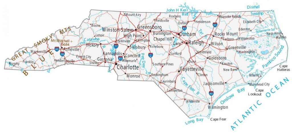 Blank North Carolina state outline for coloring