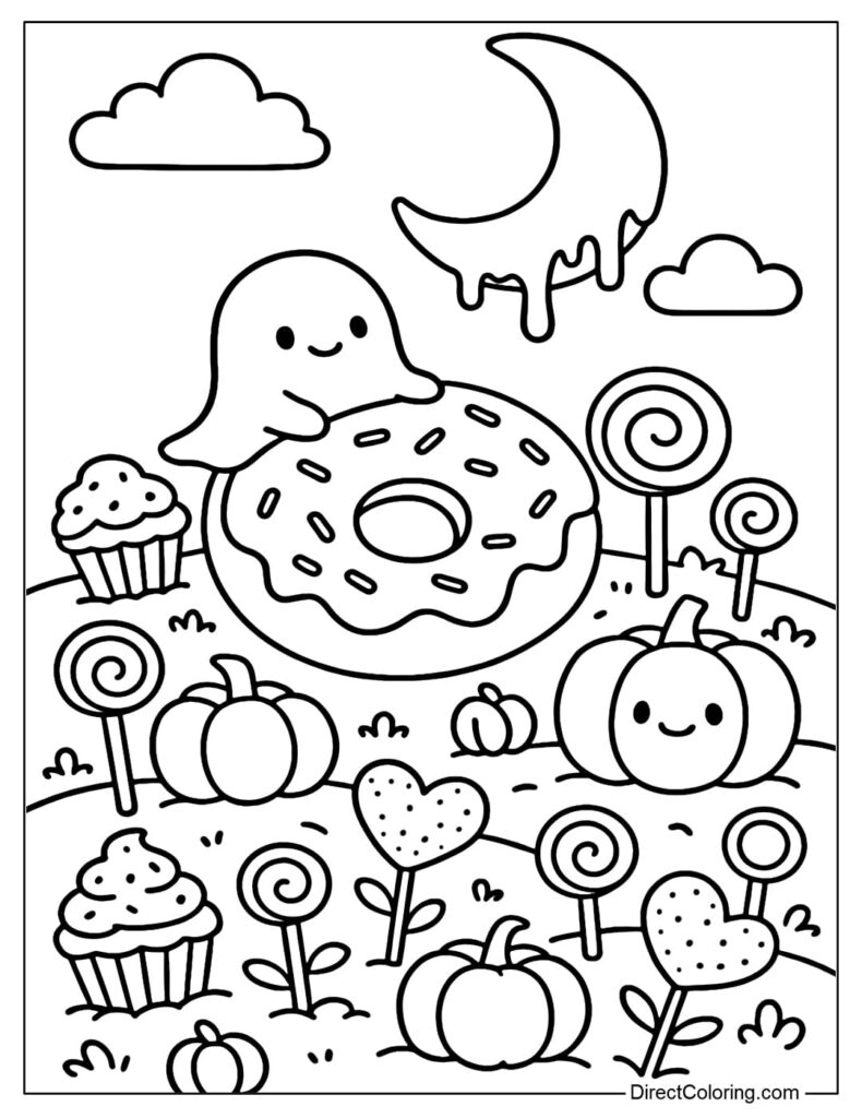 Stack of cute spooky coloring pages ready to print