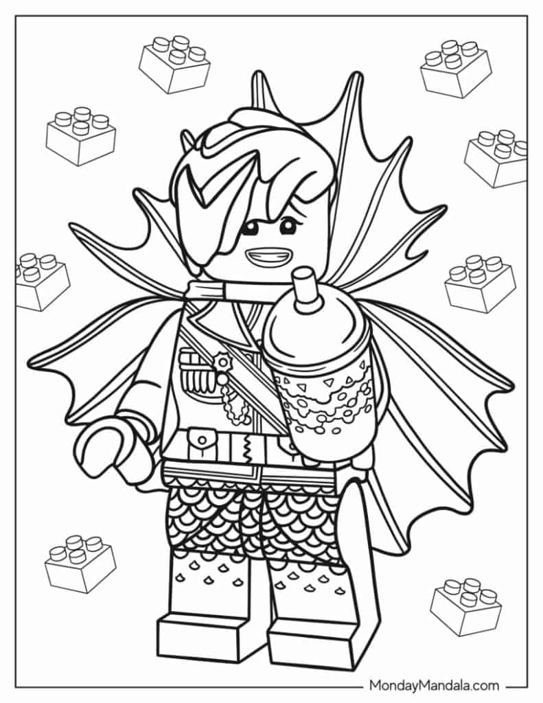 Close-up of a ninjago coloring page with bold outlines