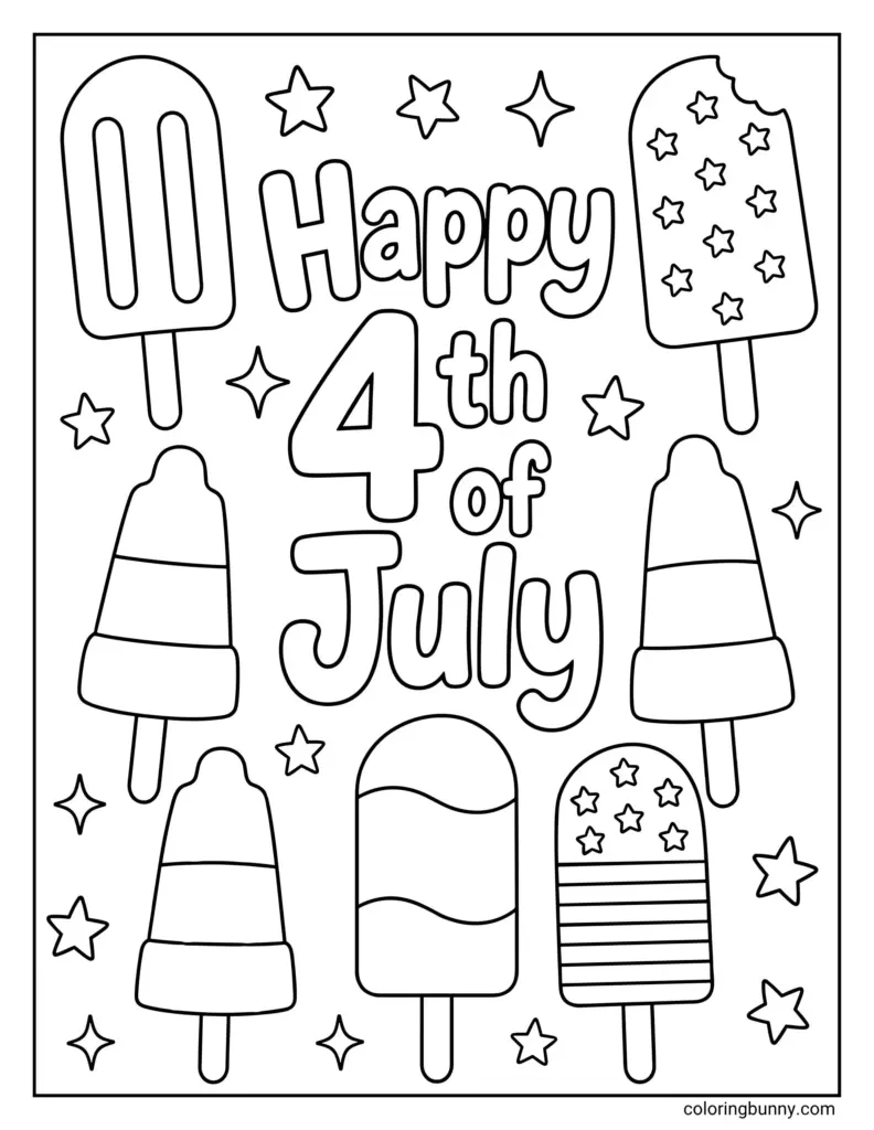 Kids coloring pages spread across patriotic scenes