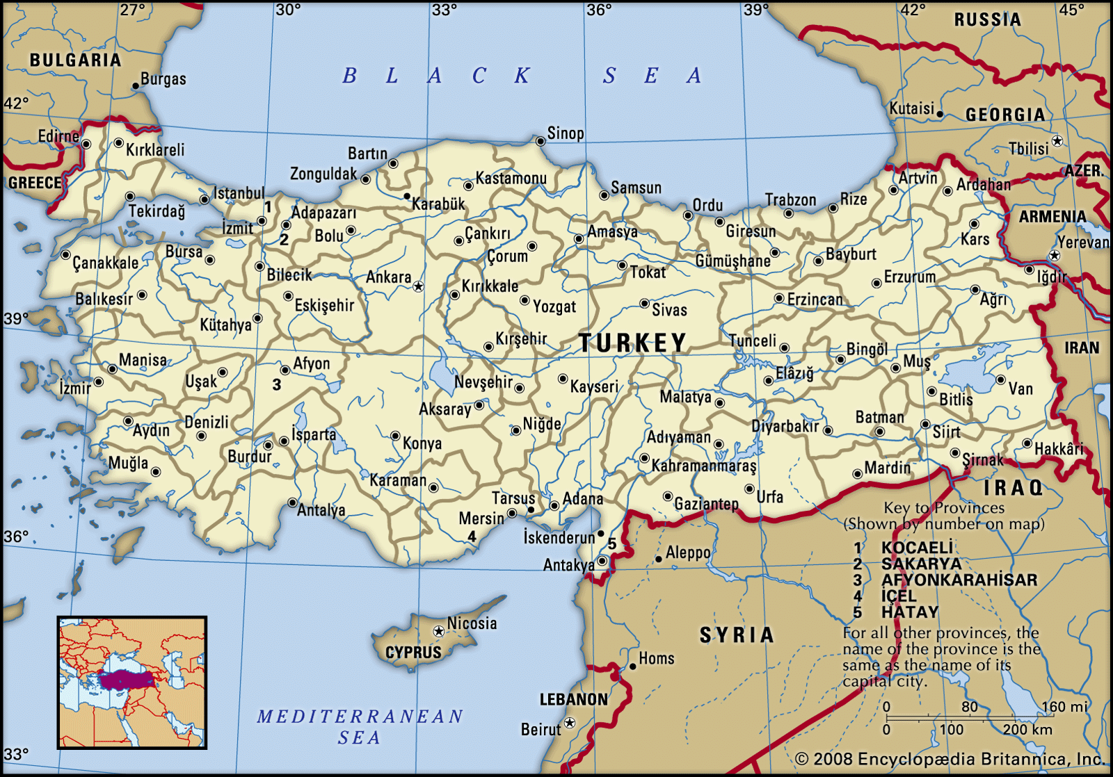 Labeled map showing Turkey and neighbors