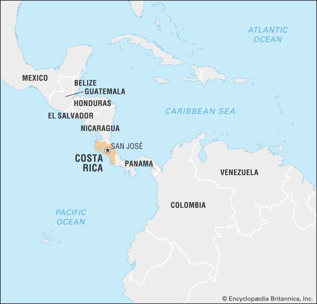 Costa Rica coastlines on Caribbean and Pacific