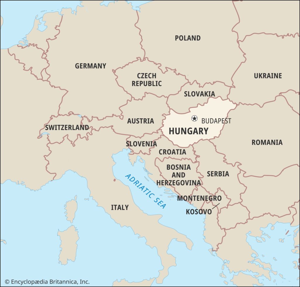 Colorful map labels on Hungary map
