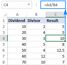 Excel error message for division by zero