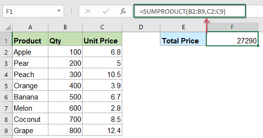 Table with quantity and unit price fields