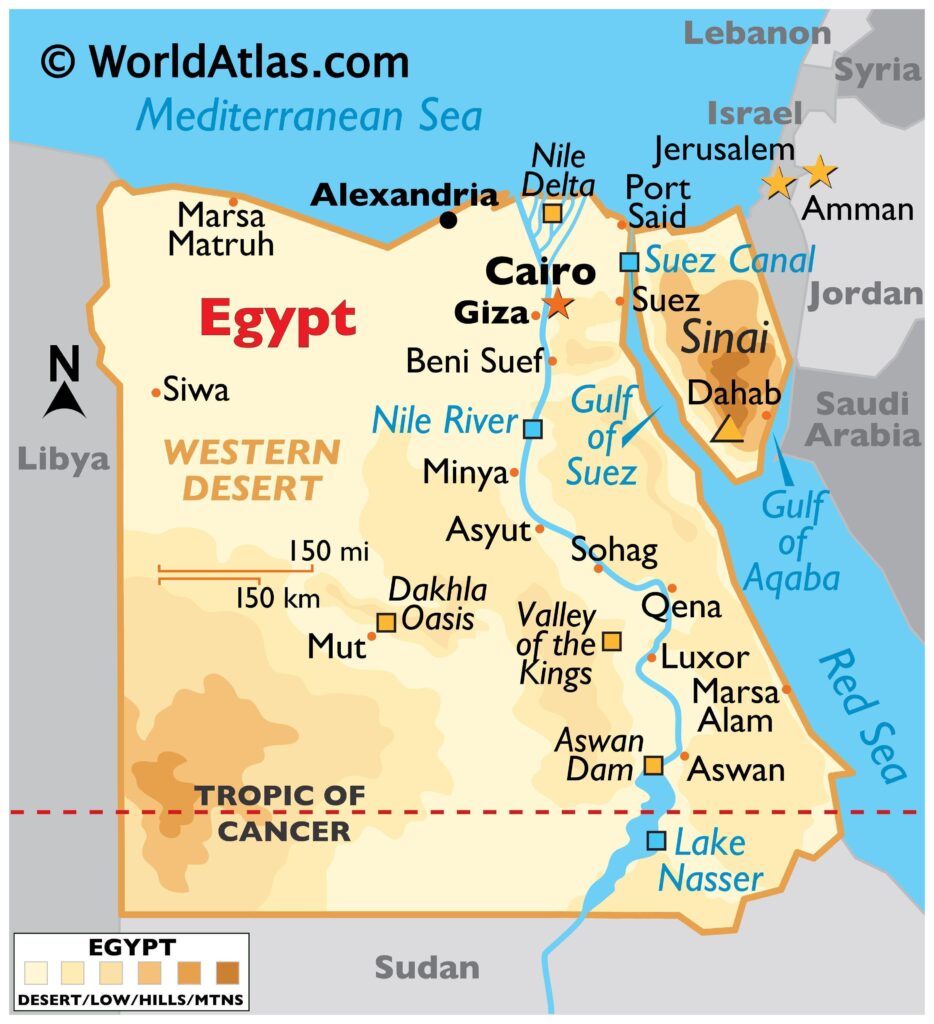 Teacher guiding students over Egypt map