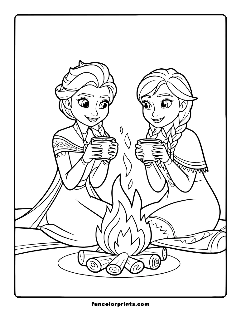Children coloring Elsa and Anna together