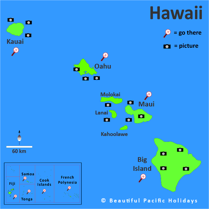 Islands' mountainous silhouettes on a Hawaii map