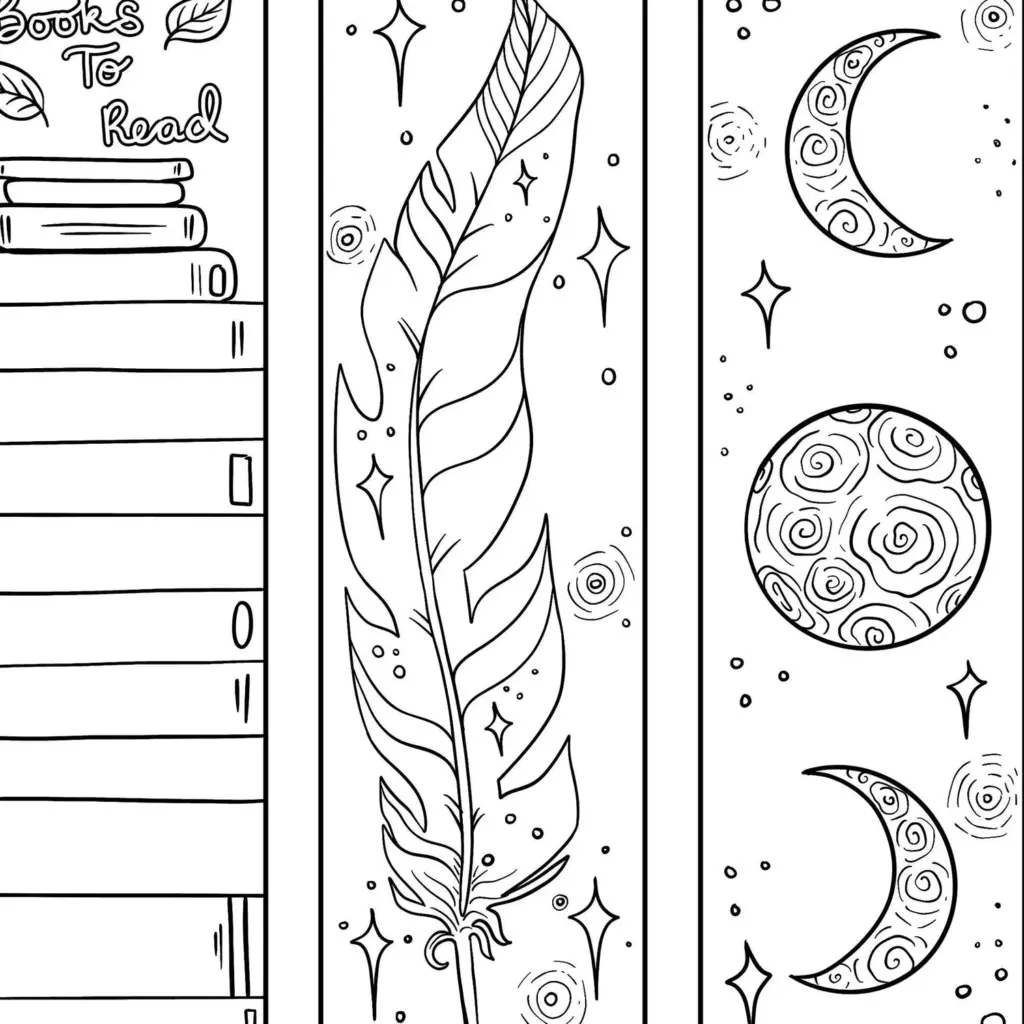 image alt text: child colors a bookmark page with pencils at a desk