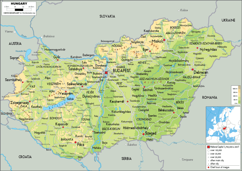 Child pointing at Hungary map locations