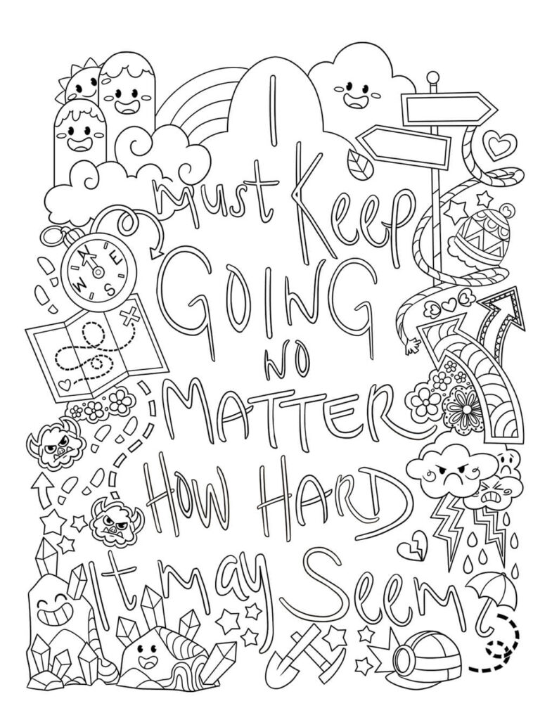 Printed stack of affirmation coloring pages ready to color