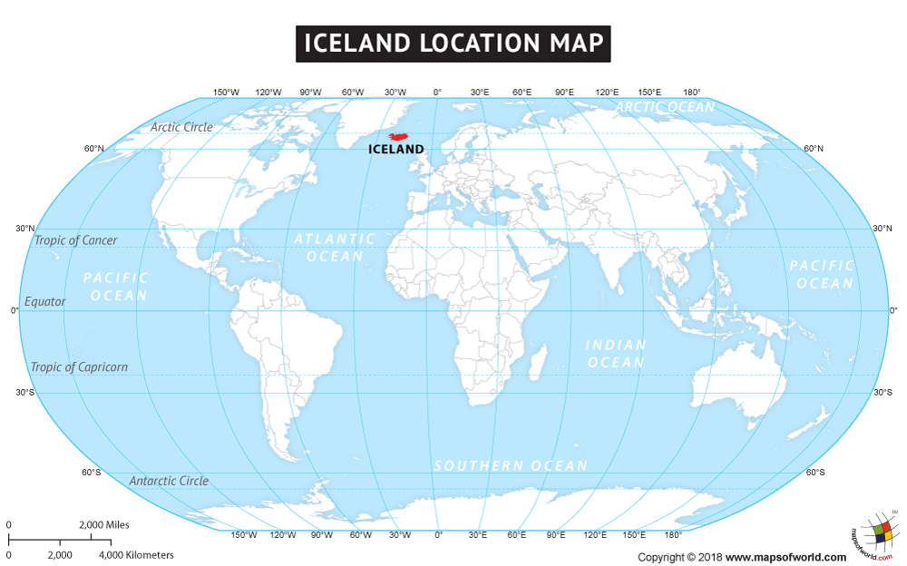 Blank world map highlighting Iceland