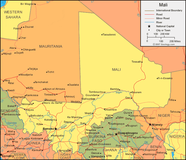 Blank Mali map outline for coloring
