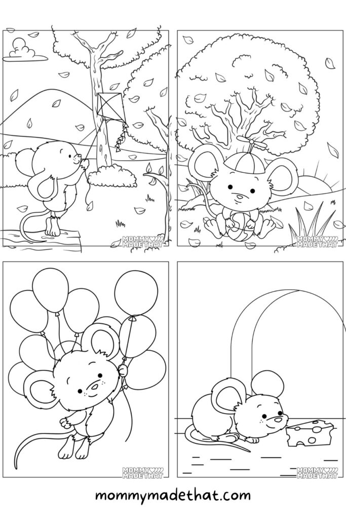 Printable worksheet with cartoon mouse and tracing lines