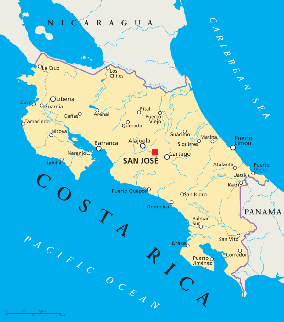 Central America map with Costa Rica highlighted