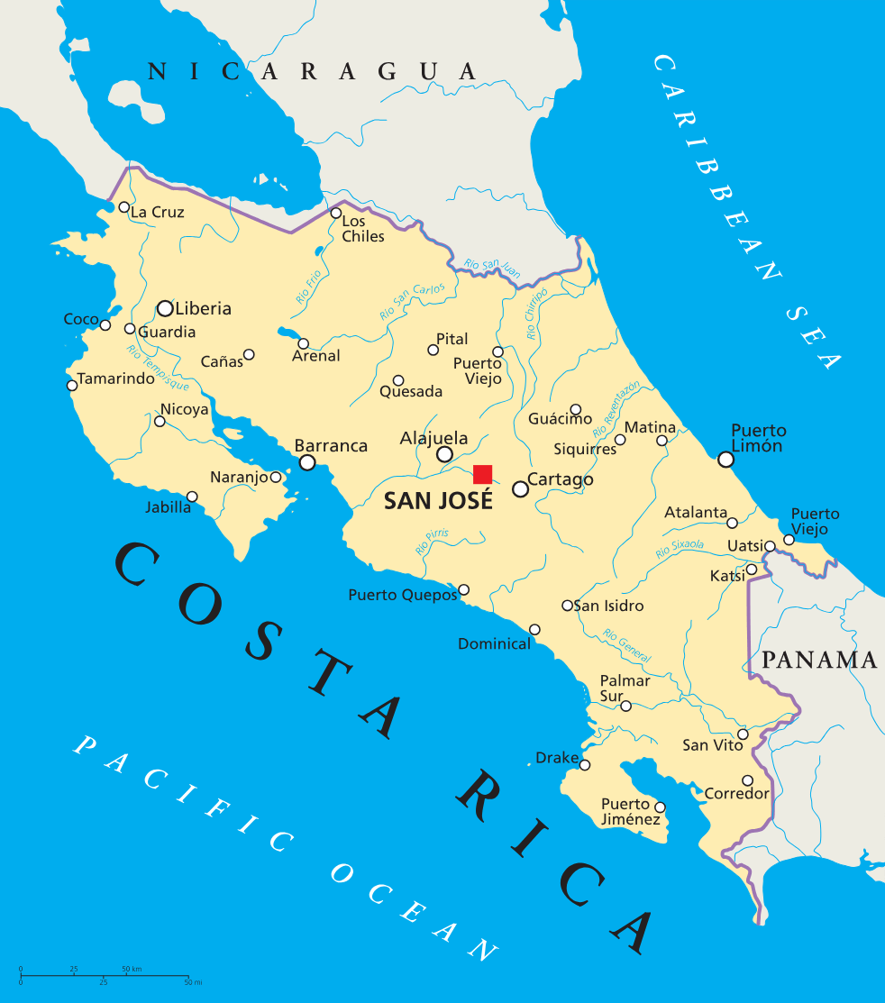 Central America map with Costa Rica highlighted