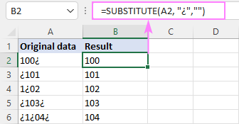 Excel column after removing nonprintable characters