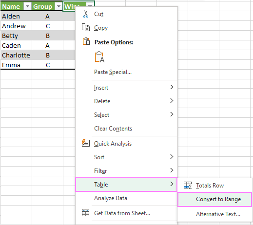 User clearing table styles in Excel spreadsheet
