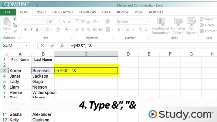 Screenshot of two adjacent columns before merge in Excel