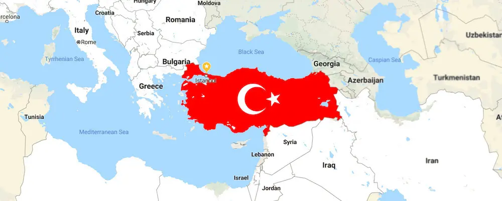 Physical map highlighting Turkey's terrain features