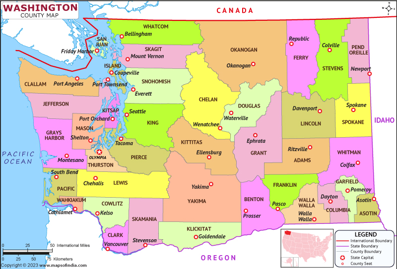 Cascade Mountains and Puget Sound seen on regional map