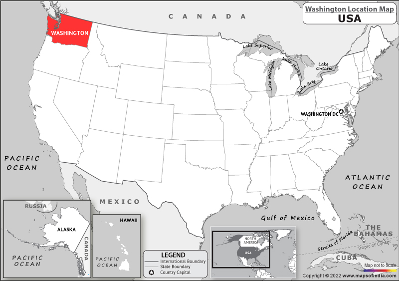 Overview of Washington state landmarks and geography on a map